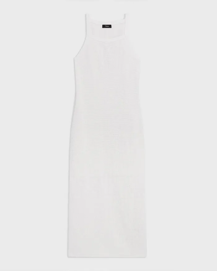 Women Theory Dresses Pointelle Midi Dress In Crepe Knit White