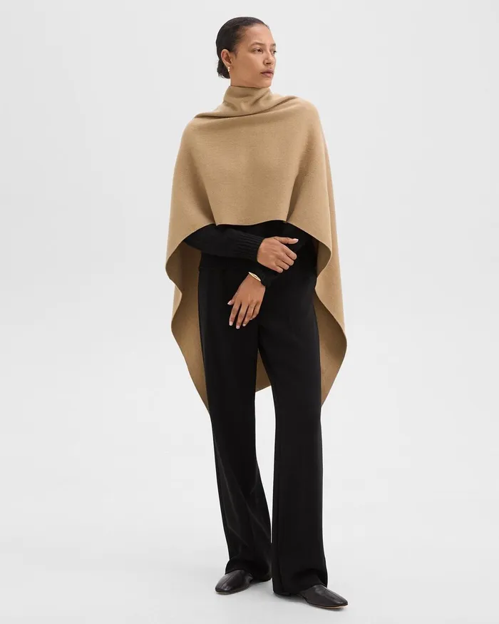 Women Theory Hats Gloves Scarves Draped Poncho In Felted WoolCashmere New Camel