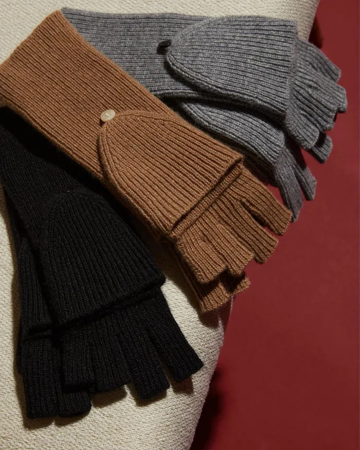Women Theory Hats Gloves Scarves FoldBack Gloves In Cashmere Black
