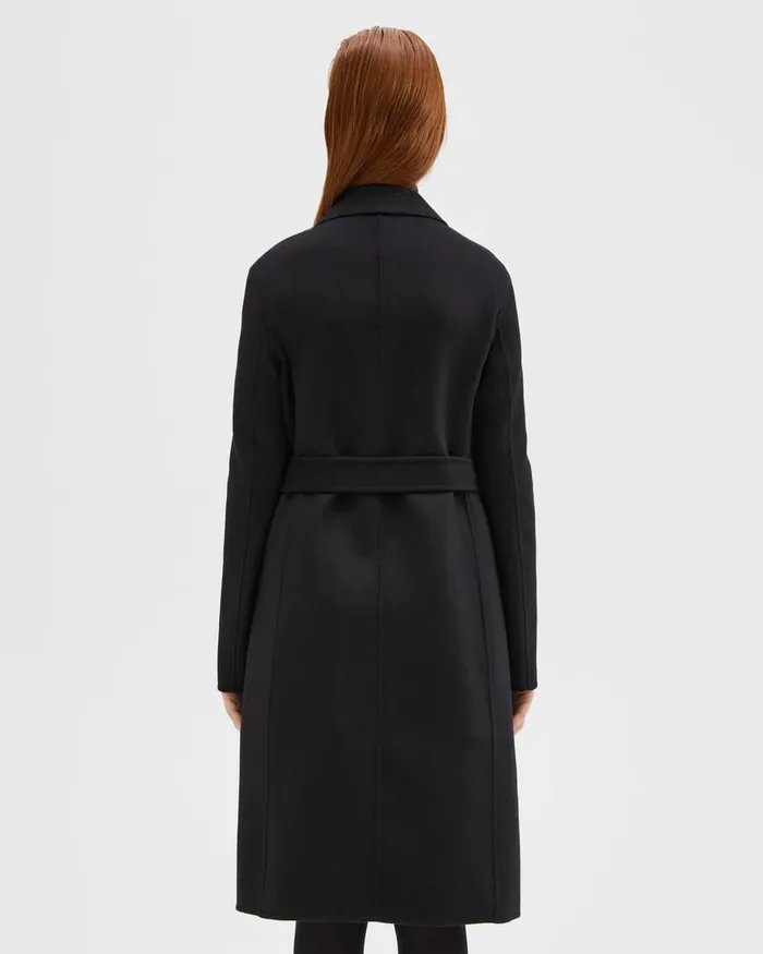 Women Theory Outerwear Wrap Coat In DoubleFace WoolCashmere Black