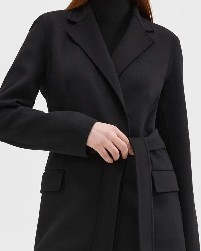 Women Theory Outerwear Wrap Coat In DoubleFace WoolCashmere Black