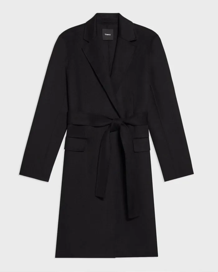 Women Theory Outerwear Wrap Coat In DoubleFace WoolCashmere Black
