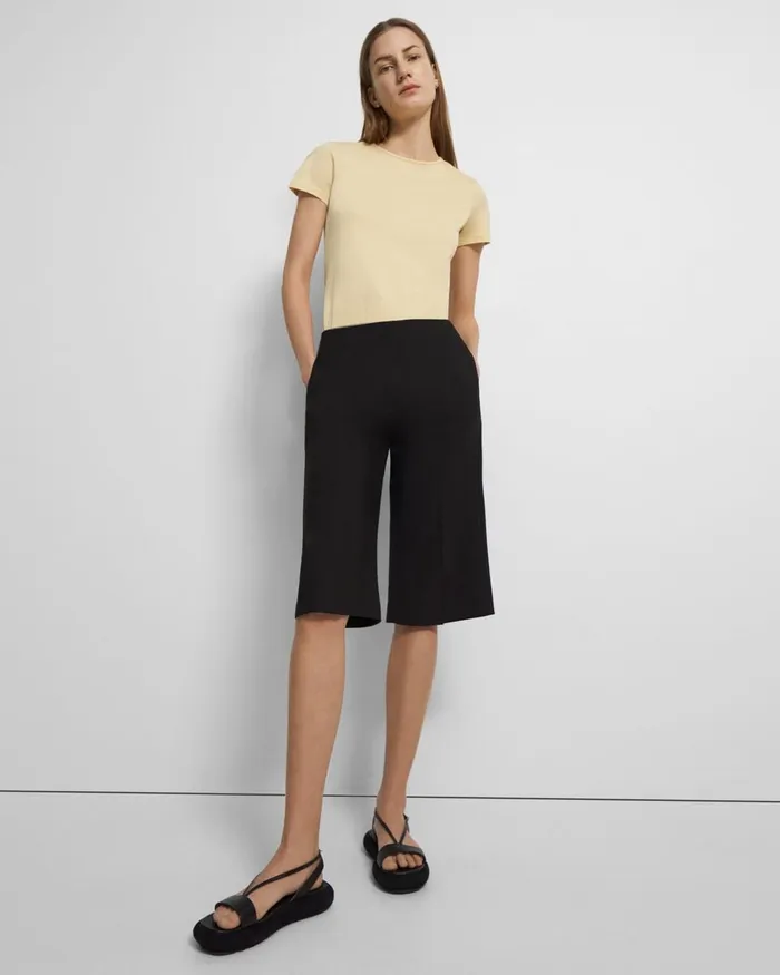 Women Theory Pants Cropped Culotte In Good Wool Black