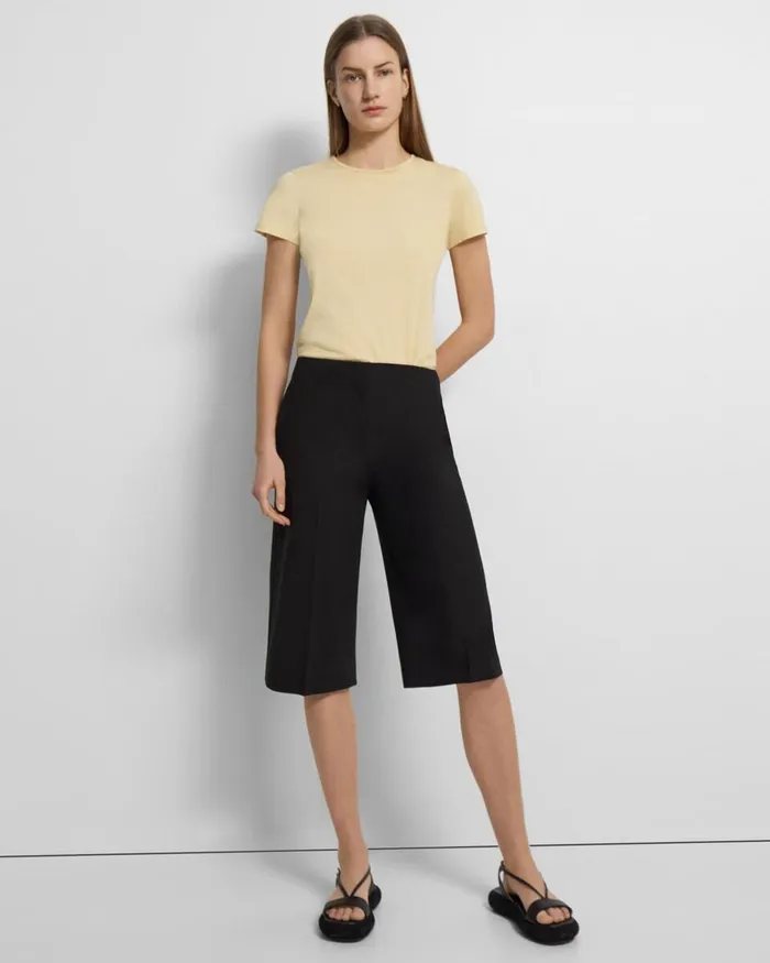 Women Theory Pants Cropped Culotte In Good Wool Black