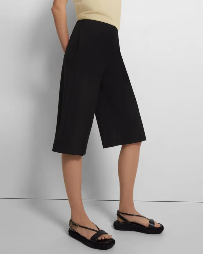 Women Theory Pants Cropped Culotte In Good Wool Black