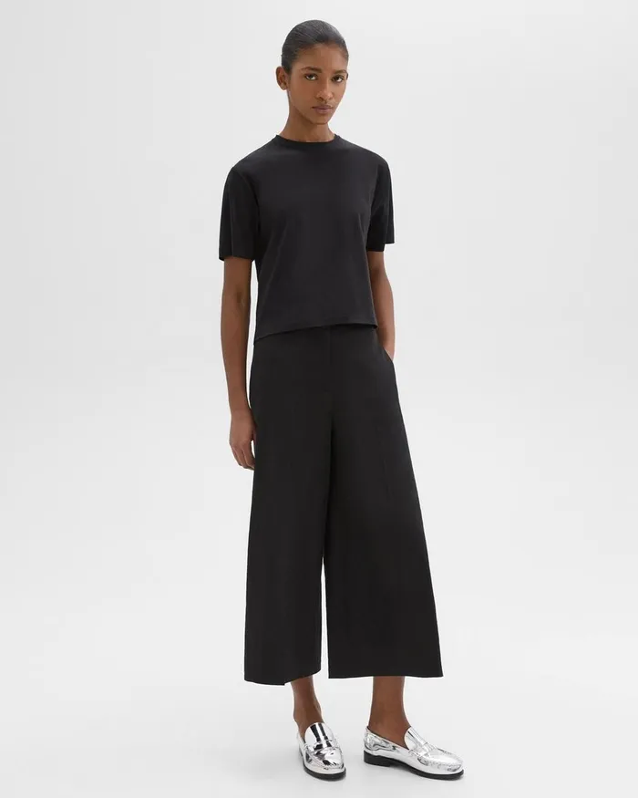 Women Theory Pants Cropped WideLeg Pant In Good Linen Black