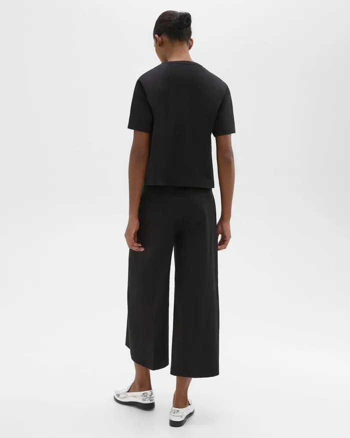 Women Theory Pants Cropped WideLeg Pant In Good Linen Black