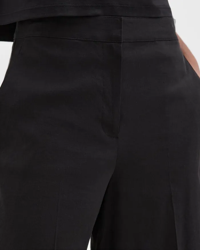 Women Theory Pants Cropped WideLeg Pant In Good Linen Black