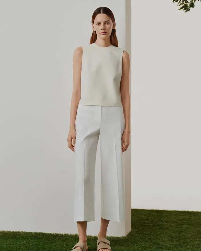 Women Theory Pants Cropped WideLeg Pant In Good Linen Black