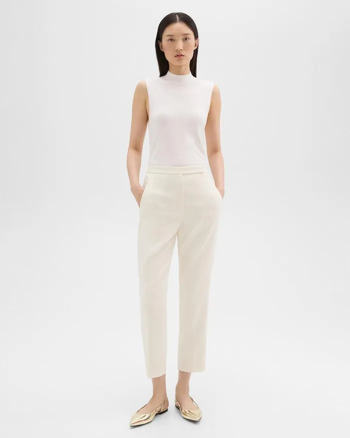 Women Theory Pants HighWaist Slim Crop Pant In Admiral Crepe Rice