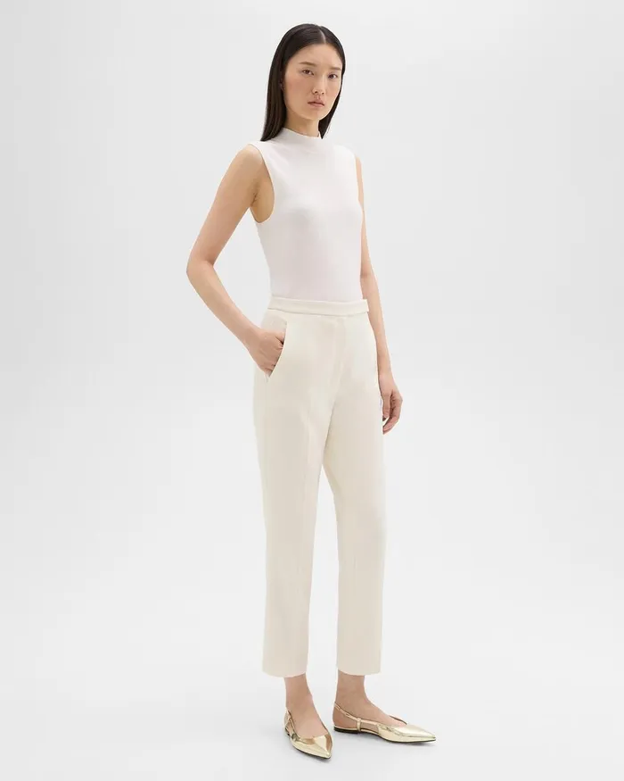 Women Theory Pants HighWaist Slim Crop Pant In Admiral Crepe Rice