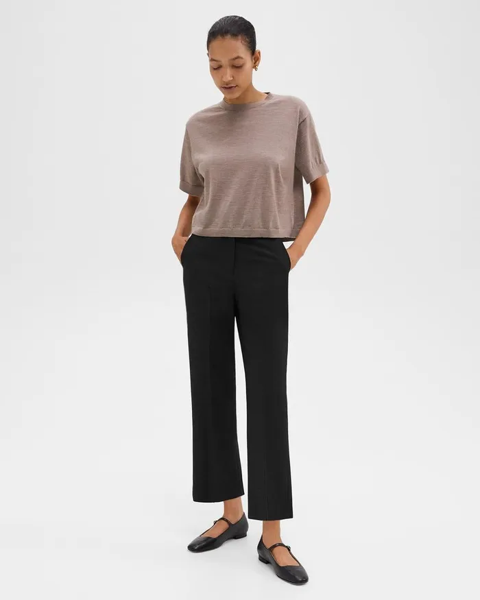 Women Theory Pants HighWaist StraightLeg Pant In Good Wool Black