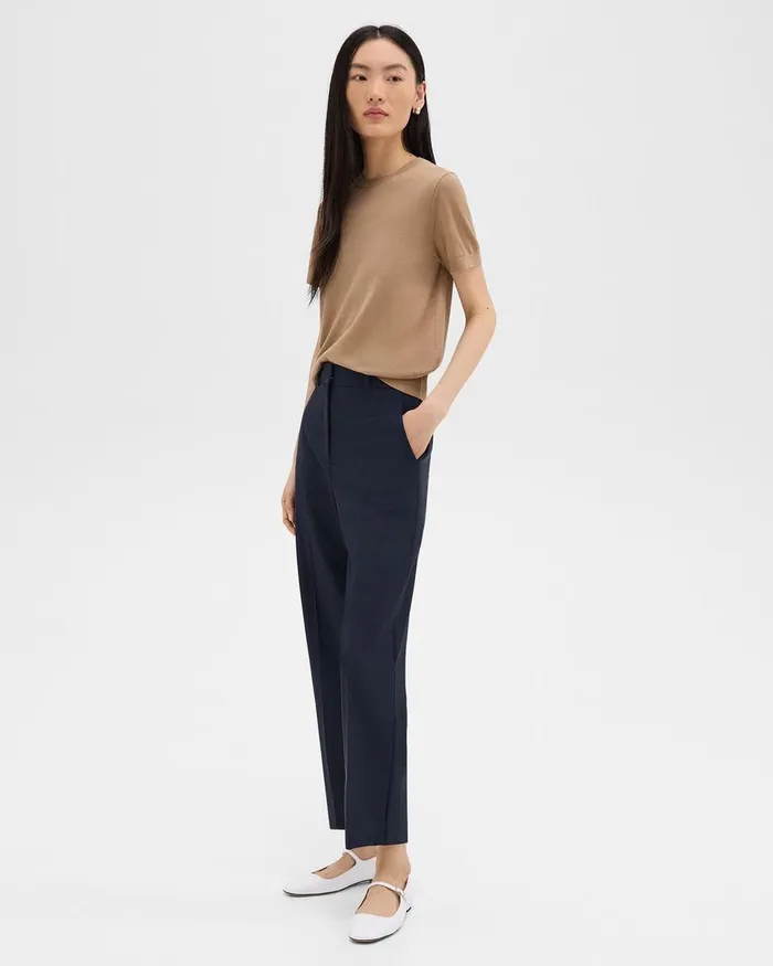 Women Theory Pants HighWaist StraightLeg Pant In Good Wool Nocturne Navy