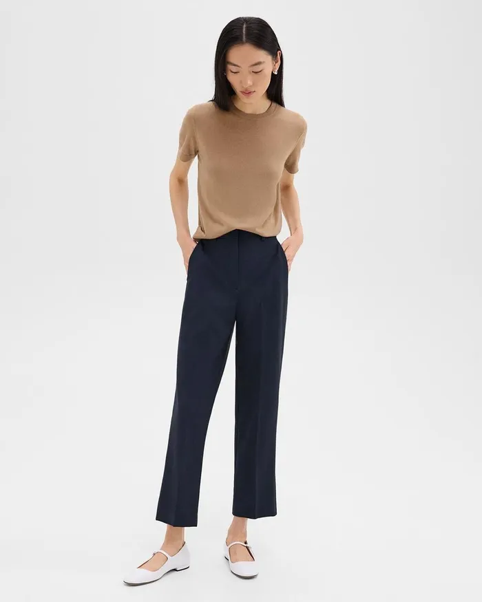 Women Theory Pants HighWaist StraightLeg Pant In Good Wool Nocturne Navy