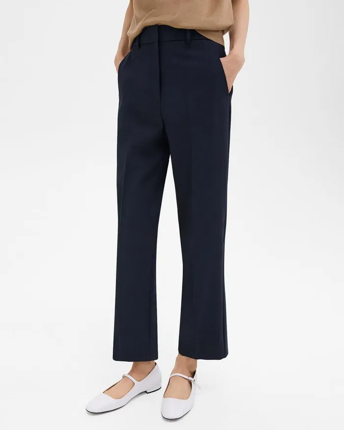 Women Theory Pants HighWaist StraightLeg Pant In Good Wool Nocturne Navy