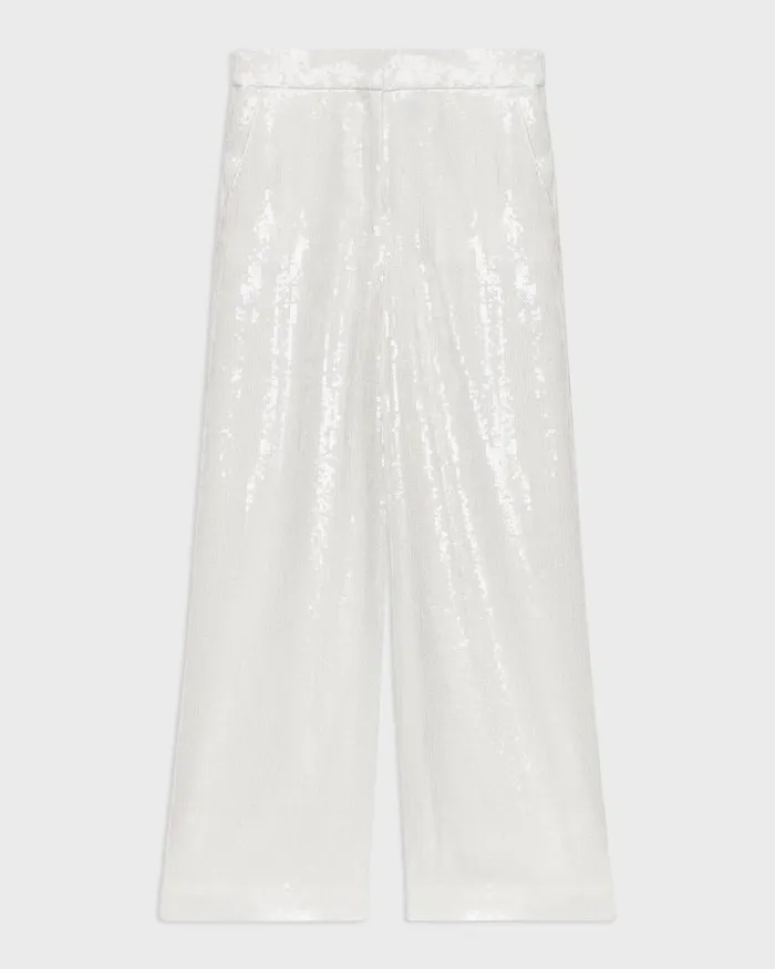 Women Theory Pants HighWaist WideLeg Pant In Recycled Sequins White