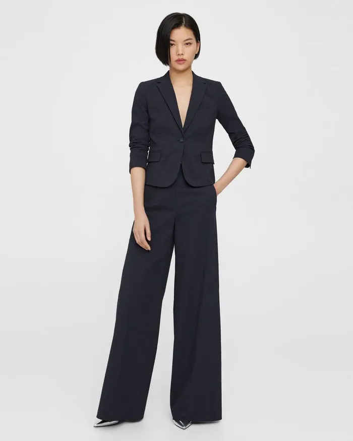 Women Theory Pants HighWaist WideLeg Pant In Seersucker Navy