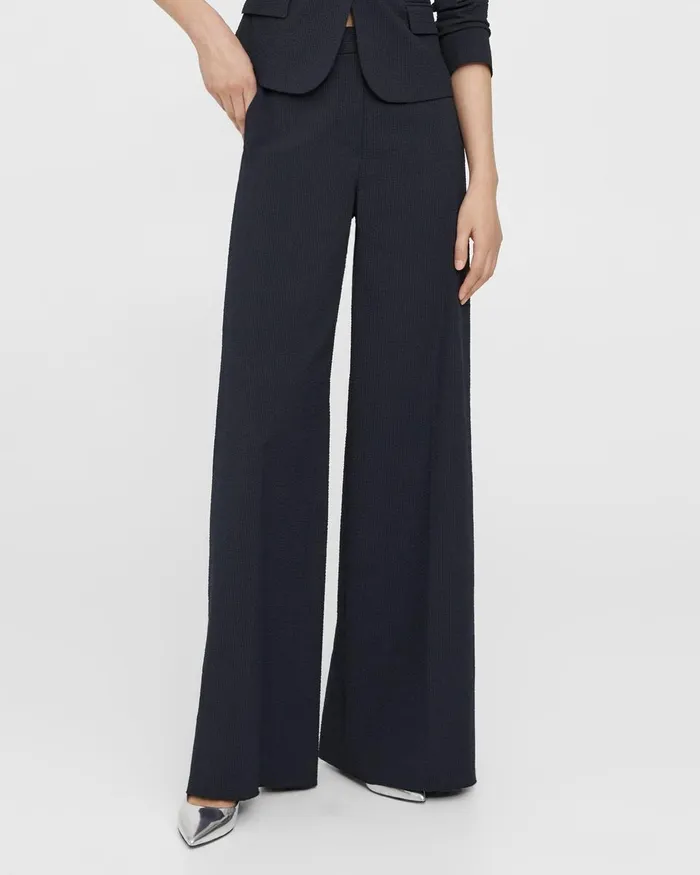 Women Theory Pants HighWaist WideLeg Pant In Seersucker Navy