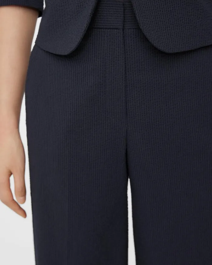 Women Theory Pants HighWaist WideLeg Pant In Seersucker Navy