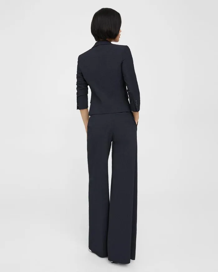 Women Theory Pants HighWaist WideLeg Pant In Seersucker Navy