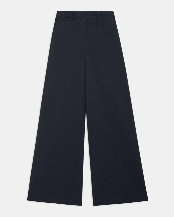 Women Theory Pants HighWaist WideLeg Pant In Seersucker Navy