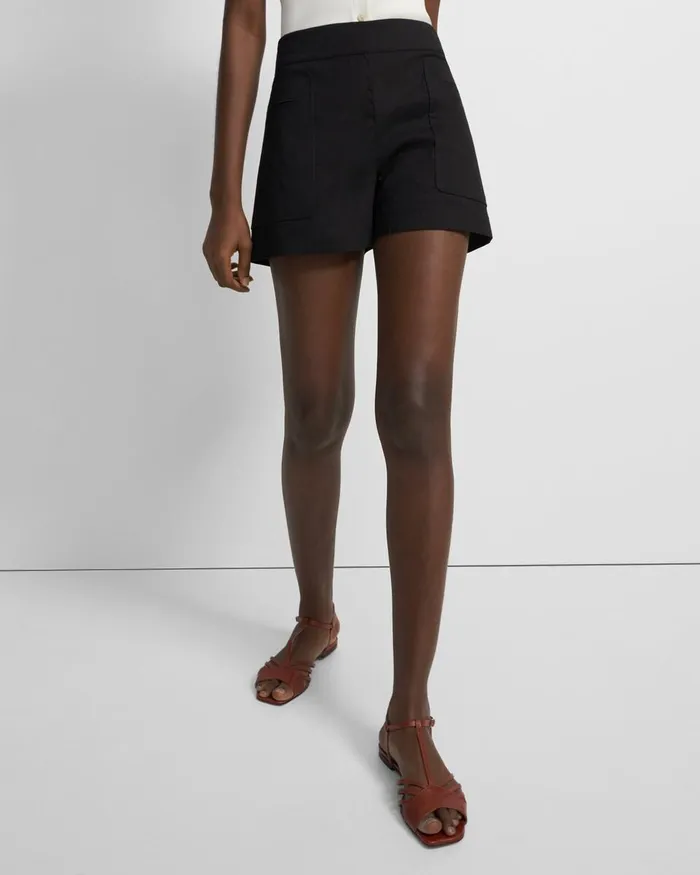 Women Theory Pants Mini Utility Short In Good Linen Black