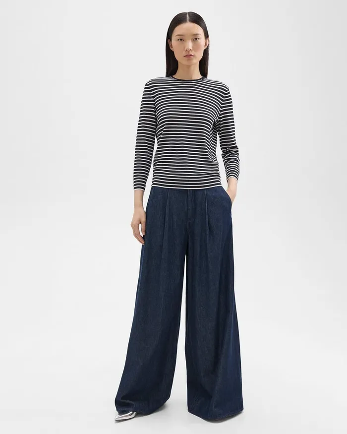 Women Theory Pants Pleated WideLeg Pant In Denim Indigo