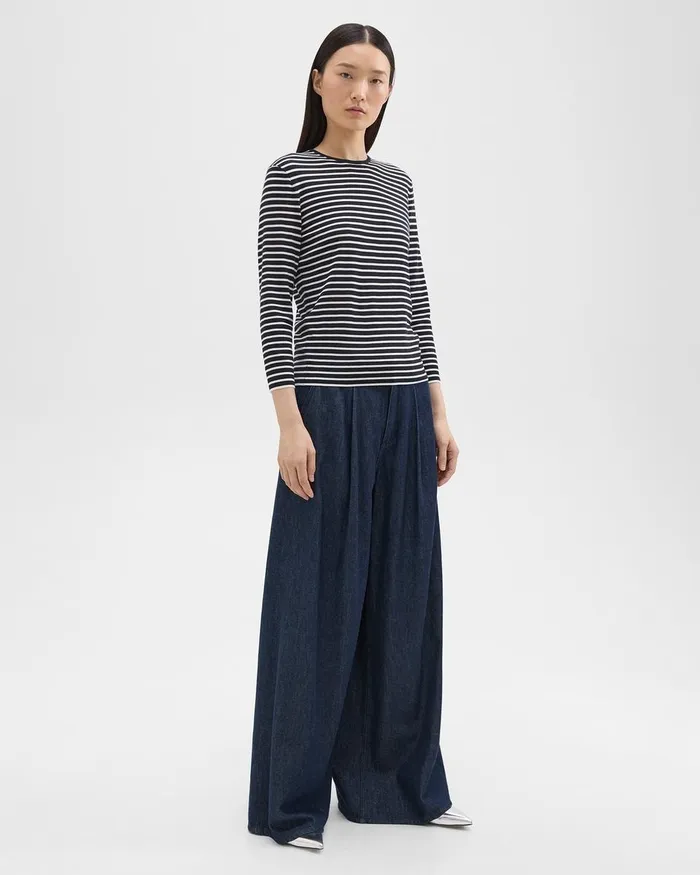 Women Theory Pants Pleated WideLeg Pant In Denim Indigo