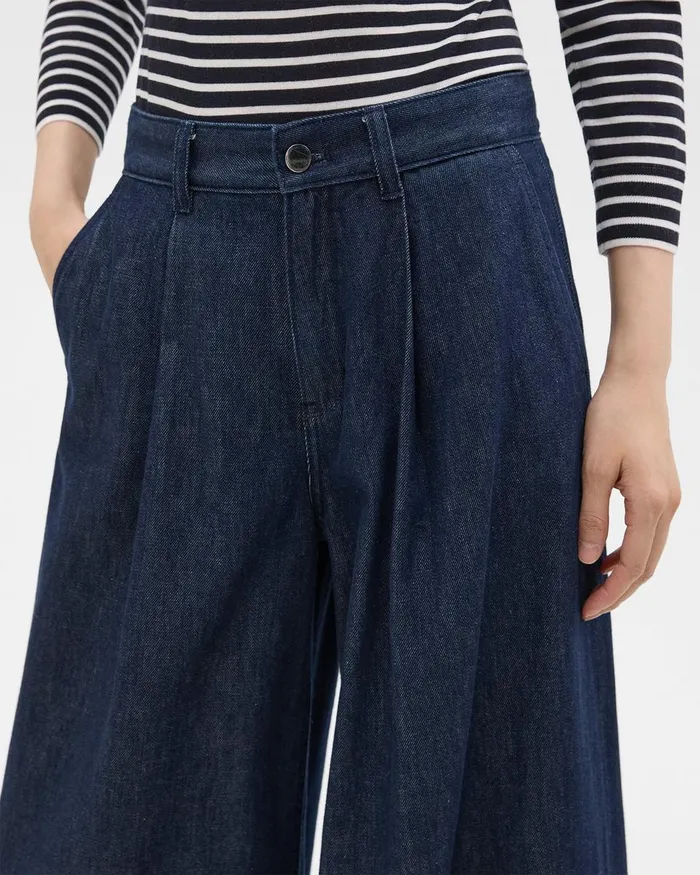 Women Theory Pants Pleated WideLeg Pant In Denim Indigo