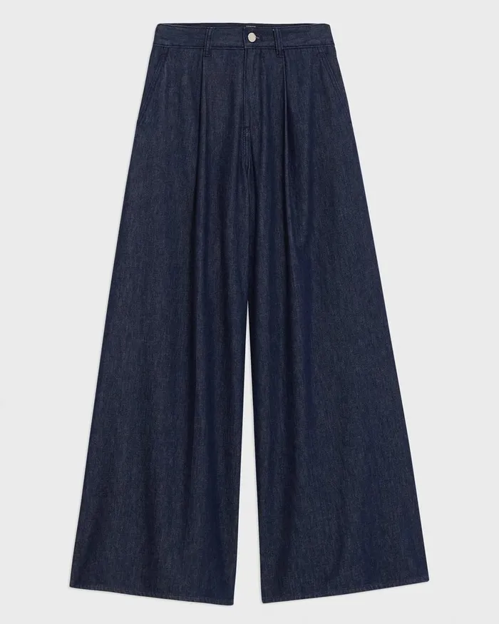 Women Theory Pants Pleated WideLeg Pant In Denim Indigo