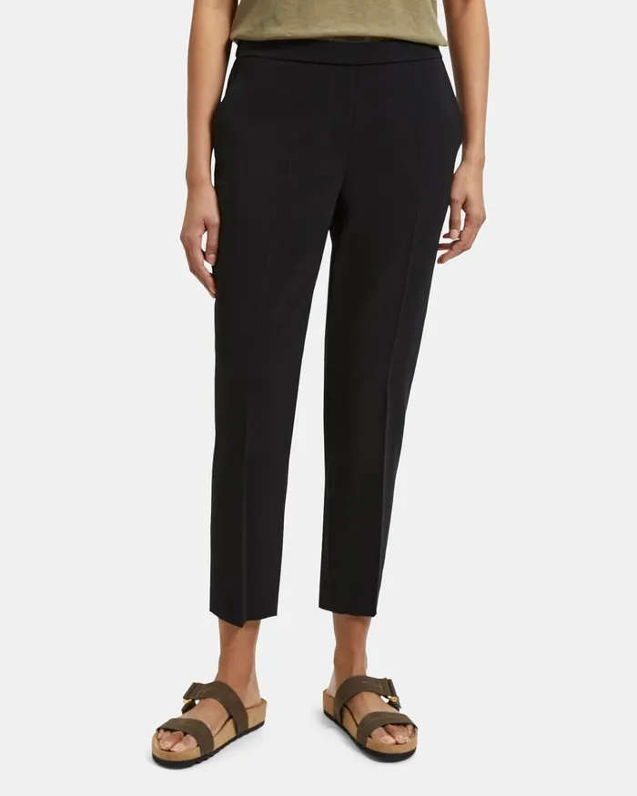 Women Theory Pants Slim Cropped PullOn Pant In Crepe Black