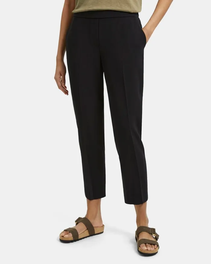 Women Theory Pants Slim Cropped PullOn Pant In Crepe Black