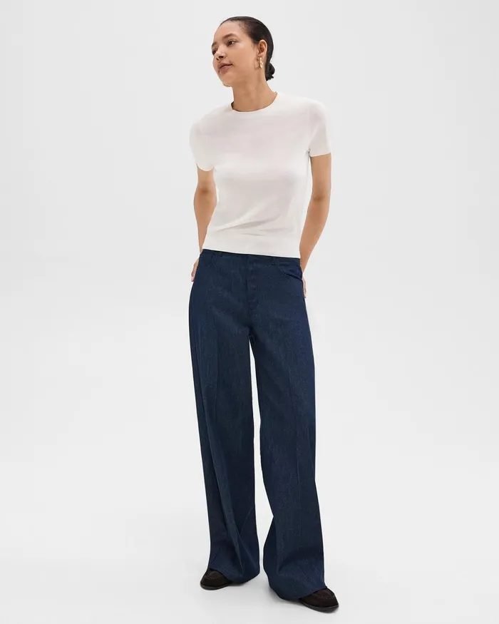 Women Theory Pants StraightLeg 5Pocket Pant In Denim Indigo