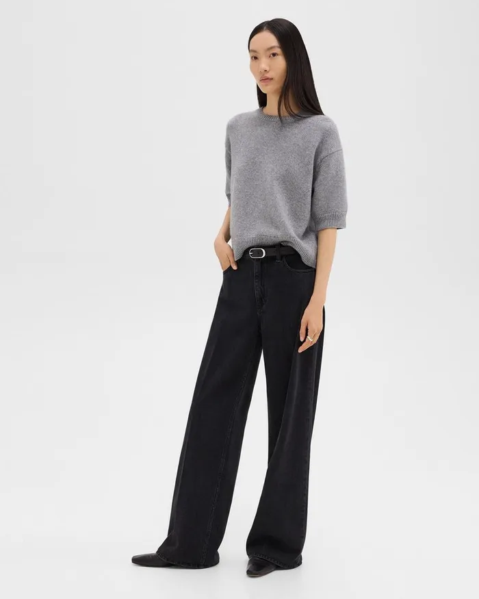 Women Theory Pants StraightLeg 5Pocket Pant In Denim Washed Black