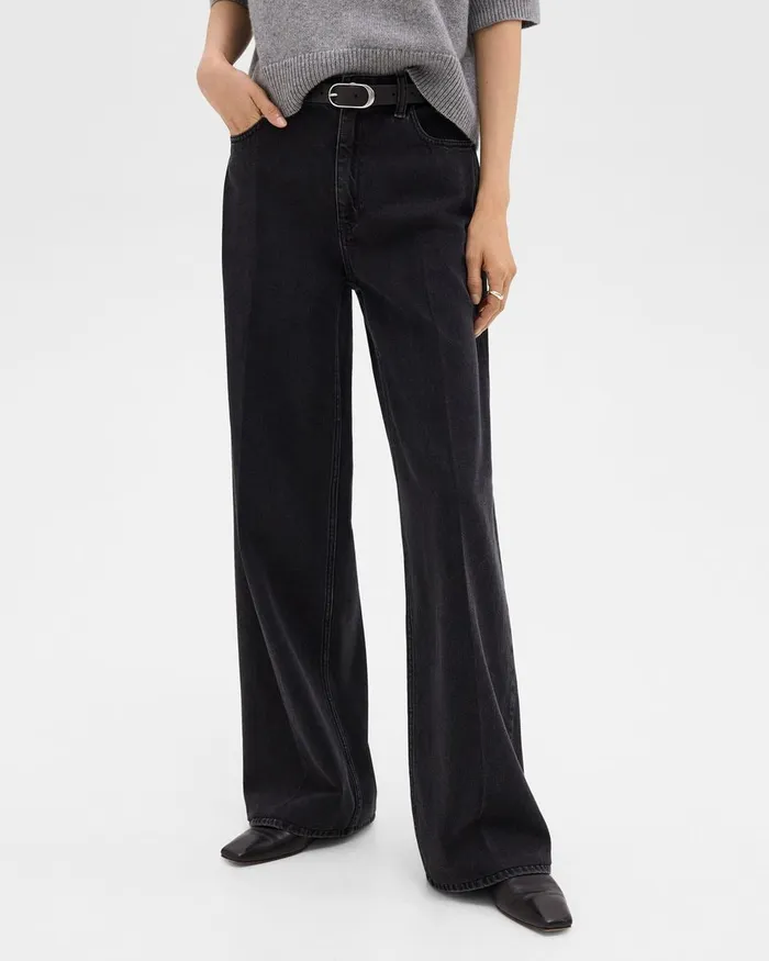 Women Theory Pants StraightLeg 5Pocket Pant In Denim Washed Black