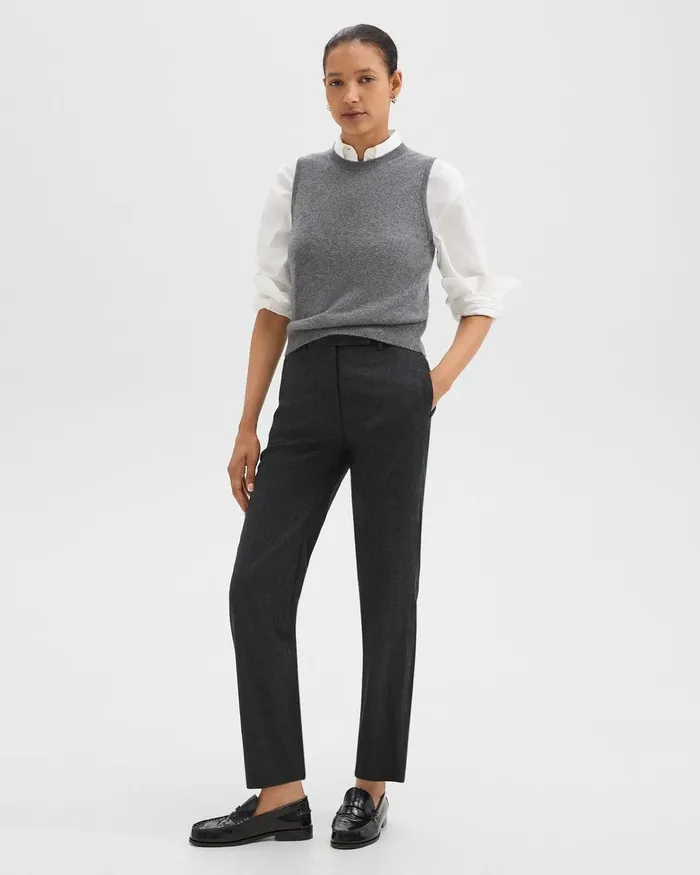 Women Theory Pants Tapered HighWaist Pant In Sleek Flannel New Charcoal Melange