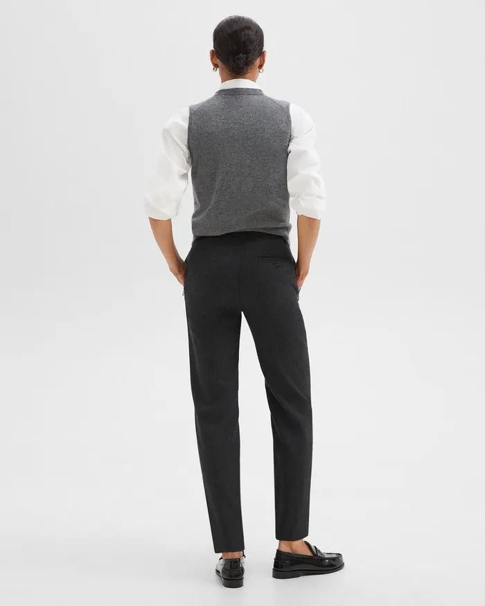 Women Theory Pants Tapered HighWaist Pant In Sleek Flannel New Charcoal Melange