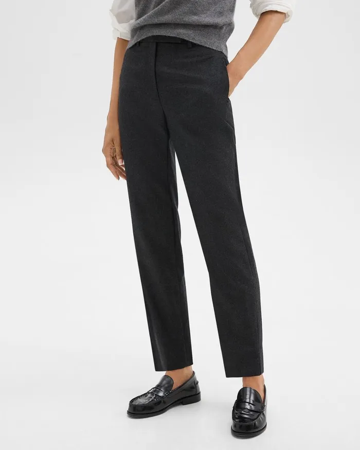 Women Theory Pants Tapered HighWaist Pant In Sleek Flannel New Charcoal Melange