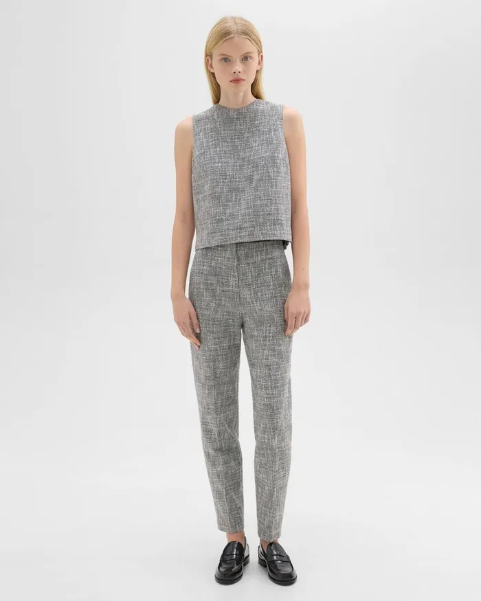 Women Theory Pants Tapered Slim Pant In Canvas Tweed Black Multi