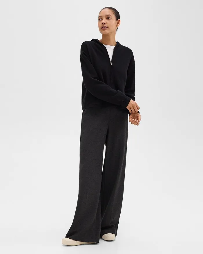 Women Theory Pants WideLeg Pant In DoubleKnit Jersey Charcoalblack