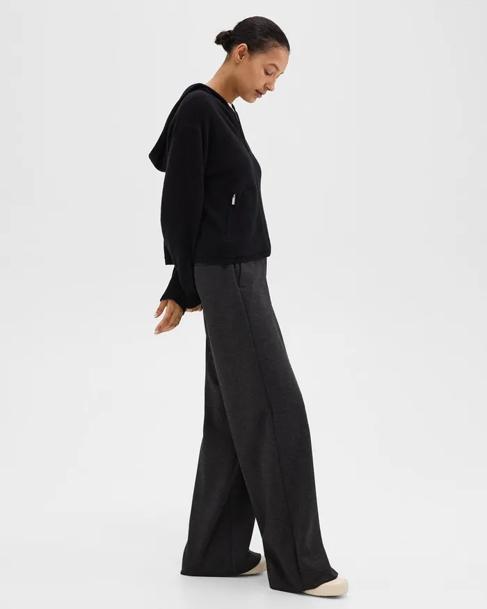 Women Theory Pants WideLeg Pant In DoubleKnit Jersey Charcoalblack