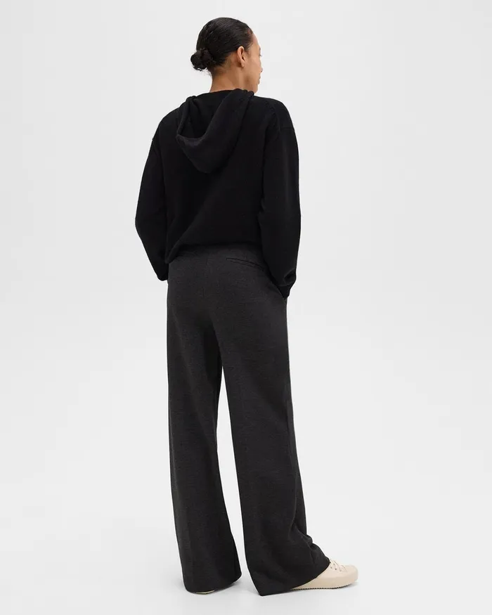 Women Theory Pants WideLeg Pant In DoubleKnit Jersey Charcoalblack