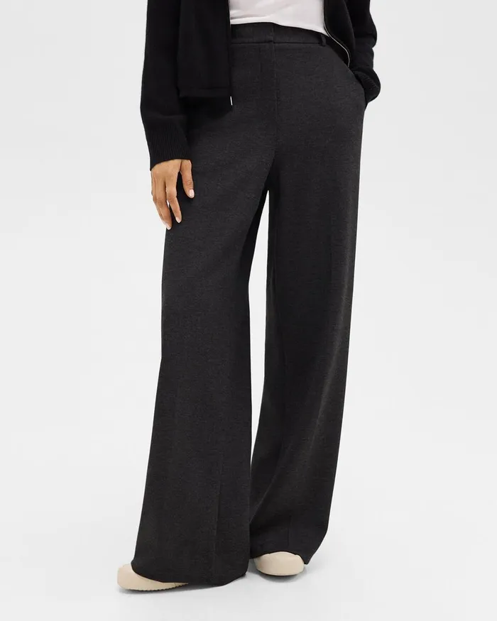 Women Theory Pants WideLeg Pant In DoubleKnit Jersey Charcoalblack