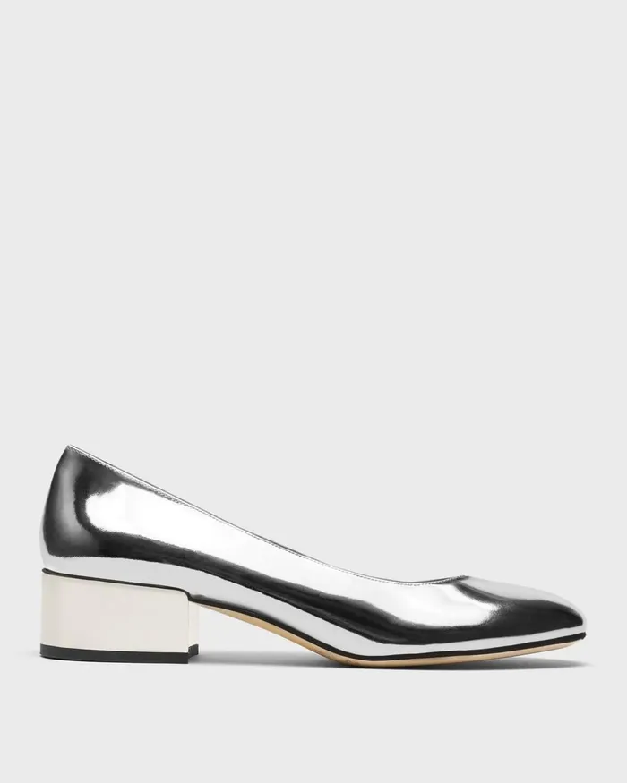 Women Theory Shoes Ballet Pump In Metallic Leather Silver