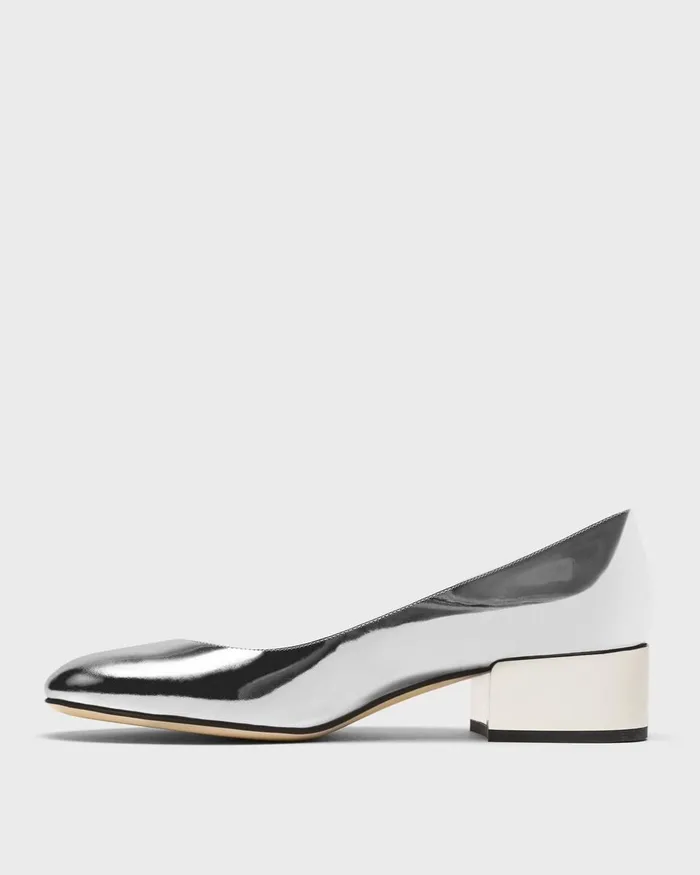Women Theory Shoes Ballet Pump In Metallic Leather Silver