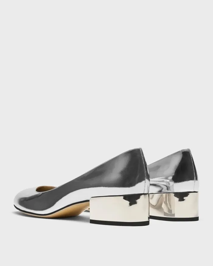 Women Theory Shoes Ballet Pump In Metallic Leather Silver