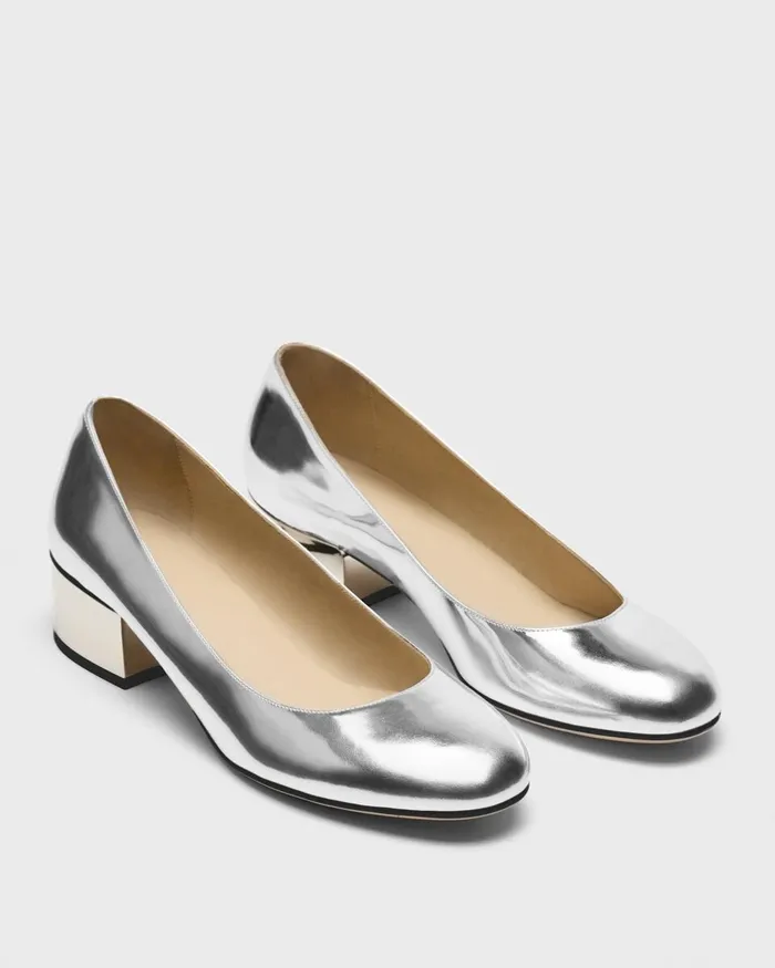 Women Theory Shoes Ballet Pump In Metallic Leather Silver