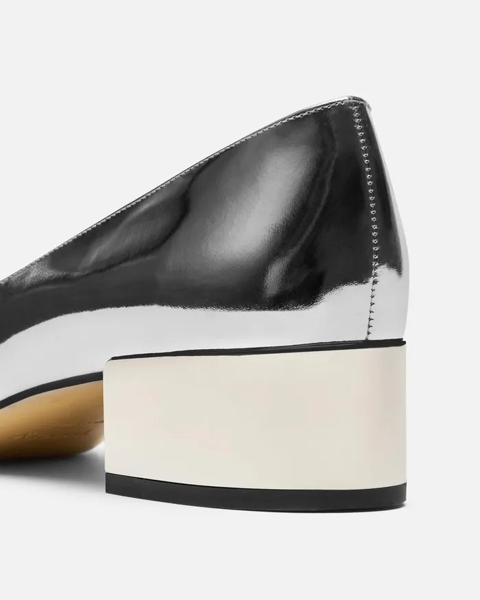 Women Theory Shoes Ballet Pump In Metallic Leather Silver
