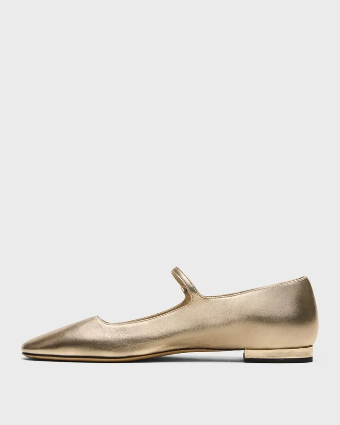 Women Theory Shoes Mary Jane Ballerina Flat In Metallic Leather Light Gold
