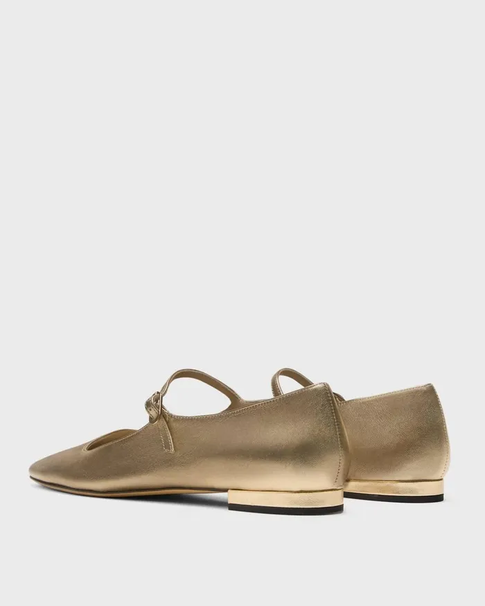 Women Theory Shoes Mary Jane Ballerina Flat In Metallic Leather Light Gold